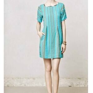 Anthropologie Ace & Jig Artisan Dress in Mineral Teal Knit Embroidered